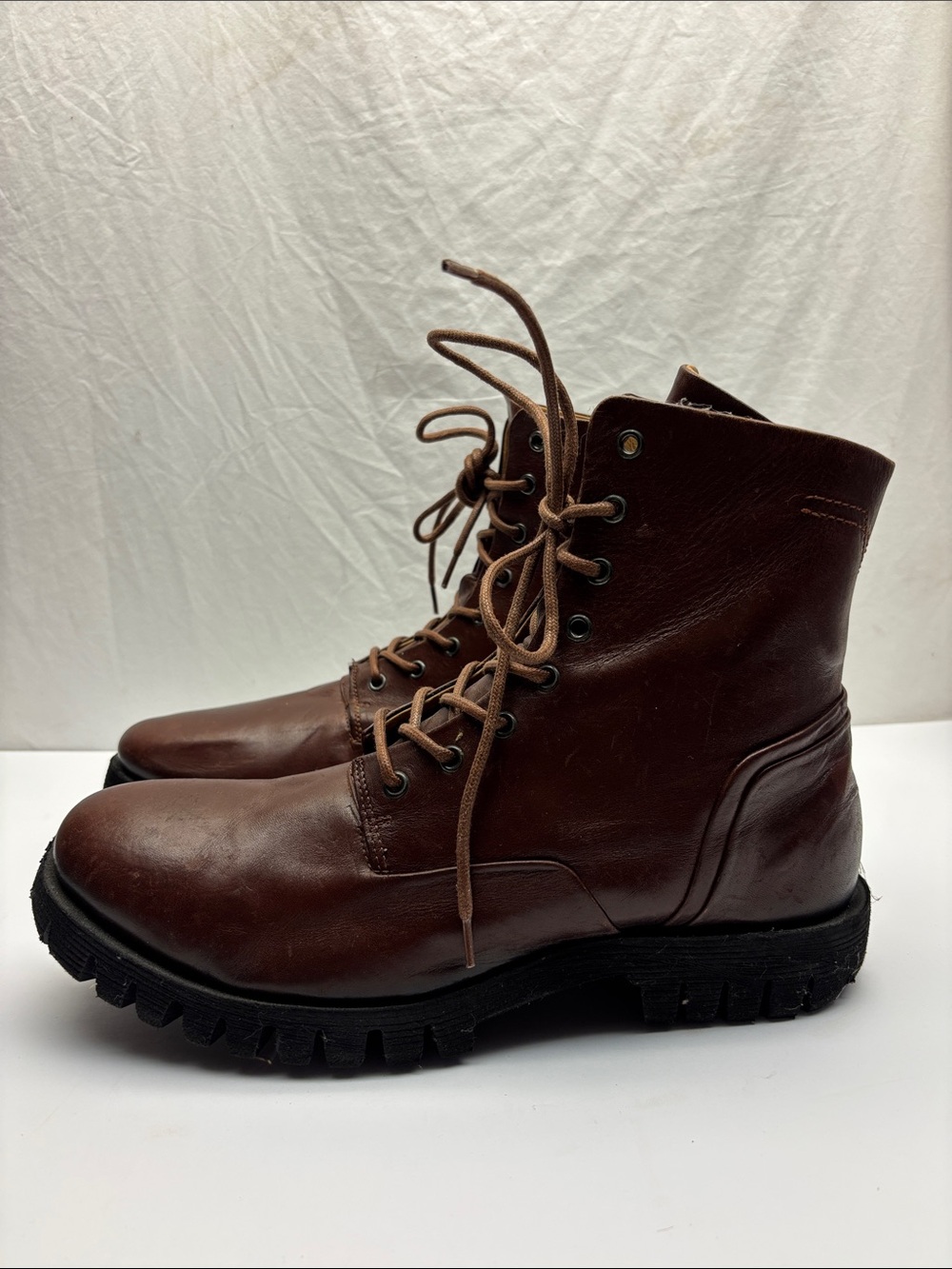 Diesel Men's Brown Leather Lace-Up Combat Boots, SZ 46